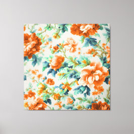 Toile Fleurs d'or et Feuilles bleus, verts