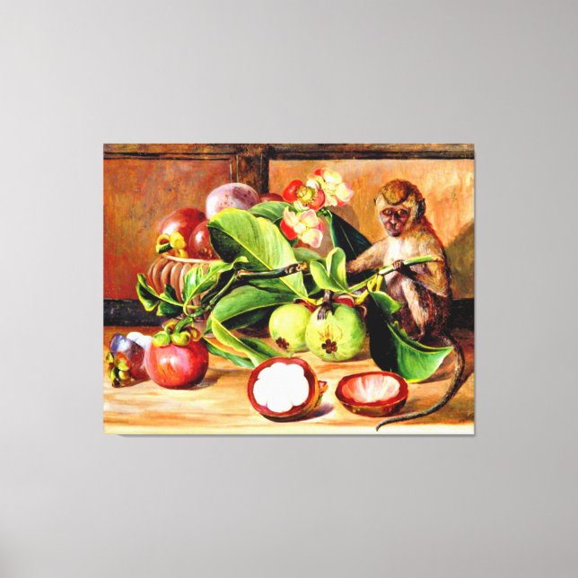 Toile Fleurs et fruits du mangoustan; singe de Singapour (Recto)
