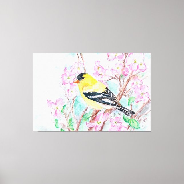 Toile Fleurs Goldfinch et Dogwood (Recto)