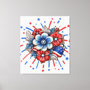 Toile Fleurs patriotiques en rouge blanc et 4 juillet bl