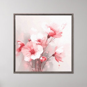 Toile Fleurs roses, blanches et grises