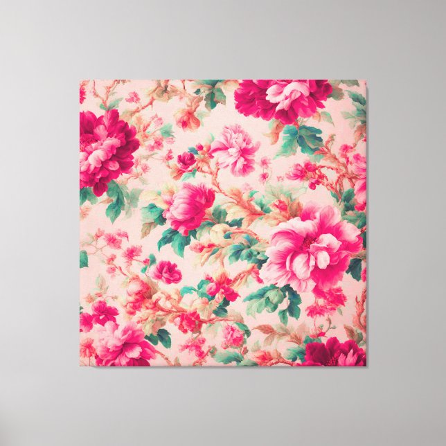 Toile Fleurs Roses Claires Et Élégantes, Feuilles Luxuri (Recto)