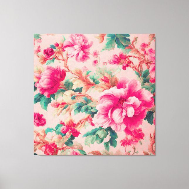 Toile Fleurs Roses Claires Et Élégantes, Feuilles Luxuri (Recto)