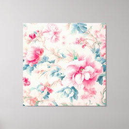 Toile Fleurs roses douces et Feuilles de Cérulean