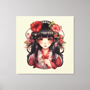 Toile Fleurs roses d'une fille