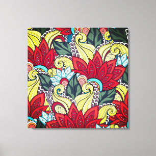 Toile Fleurs Rouge Jaune Bleu Vert Et Fleurs