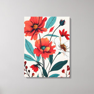 Toile Fleurs rouges et blanches sur Arrière - plan rose