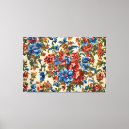 Toile Fleurs rouges et bleues italiennes avec Feuilles l