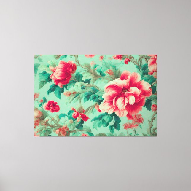 Toile Fleurs rouges exquises et Feuilles verts (Recto)