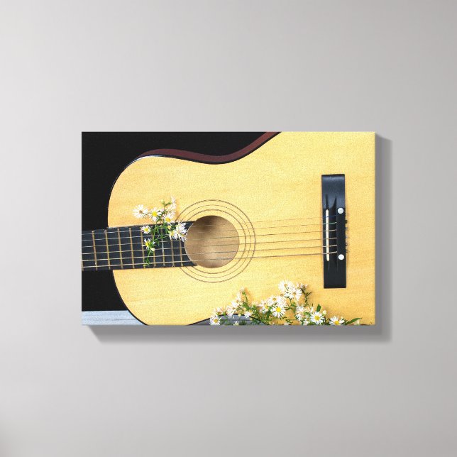 Toile fleurs sauvages blancs et guitare (Recto)