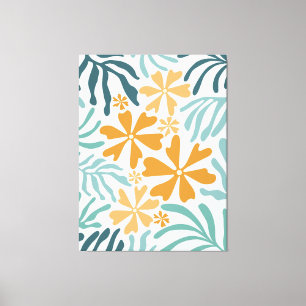Toile Fleurs super et Feuille Orange, Turquoise, Aqua