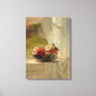 Toile Fleurs sur une haie de fenêtre par John La Farge