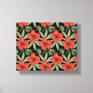 Toile Fleurs tropicales rouges sans coutures motif vert 