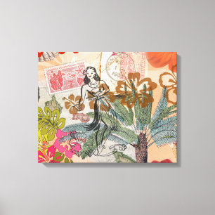 Toile Fleurs vintages Hula Colorful Hawaiian Tropical