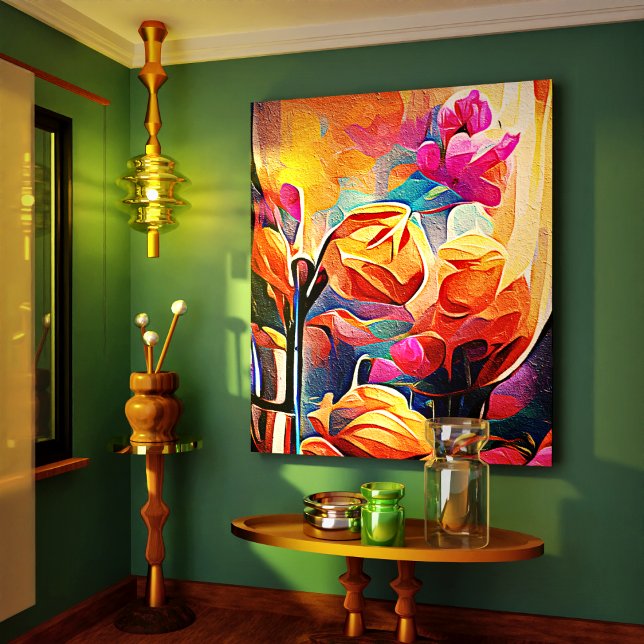 Toile Floral Abstract Art Orange Red Blue Flowers (Floral Abstract Art Orange Red Blue Flowers Canvas Print)