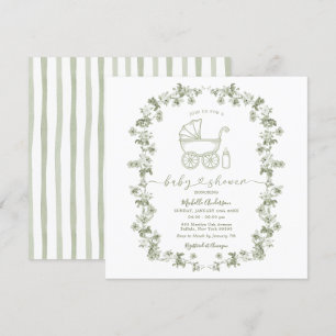 Toile Floral Baby Dusche Waschmaschine Green Baby  Einladung