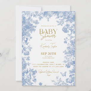 Toile Floral Blau Baby Shower Einladung