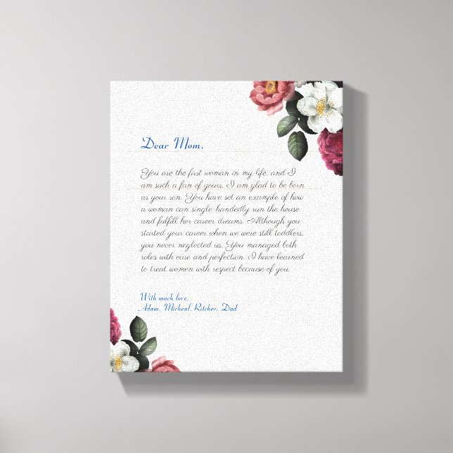 Toile Floral Carnet personnalisé lettre d'amour manuscri (Recto)