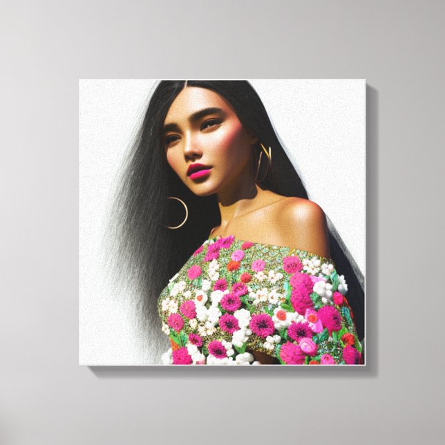 Toile Floral Girl Illustration 3D Art (Recto)