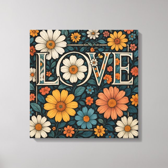 Toile Floral LOVE Typographie Art Imprimer (Recto)