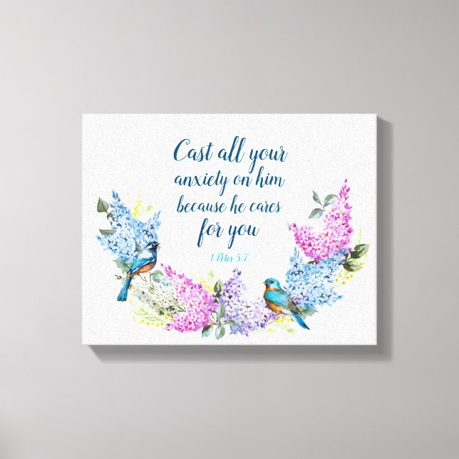 Toile Floral moderne 1 Pierre 5:7 Faux Canvas Imprimer (Recto)