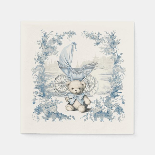 Toile Floral Teddy Bear Carriage Baby Dusche Serviette (Vorderseite)