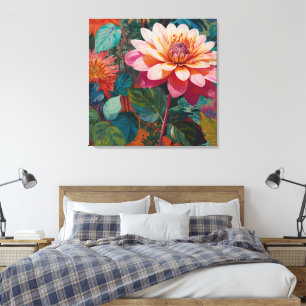 Toile Flore de jardin sauvage vibrant avec Gerbera rose 