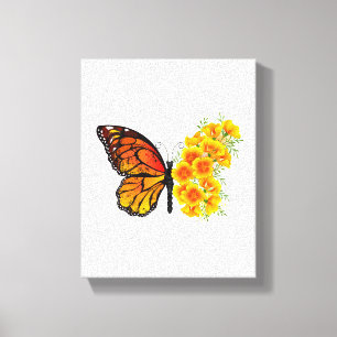 Toile Flower Butterfly with Yellow California Poppy