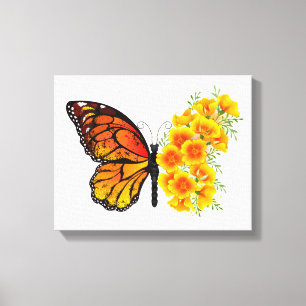 Toile Flower Butterfly with Yellow California Poppy