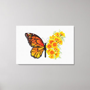 Toile Flower Butterfly with Yellow California Poppy