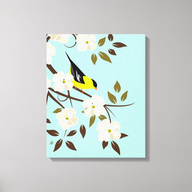 Toile Flower Dogwood Branch et American Goldfinch (Recto)