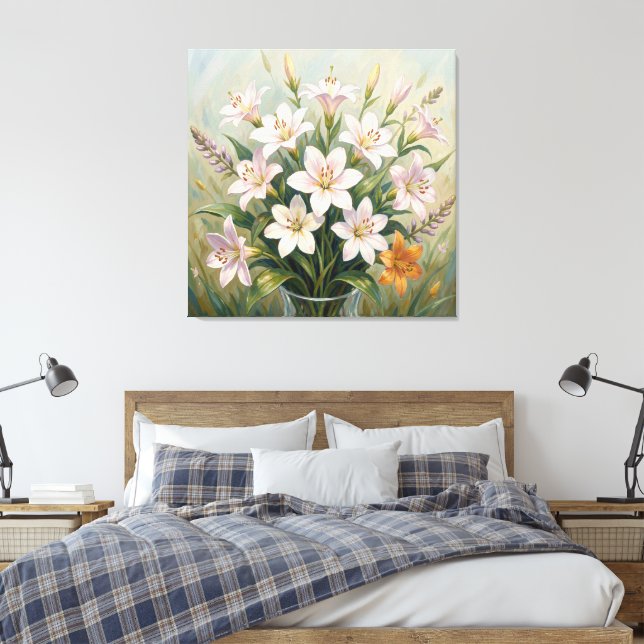 Toile Flower Vase Premium Wrapped Canvas (Insitu(Chambre))