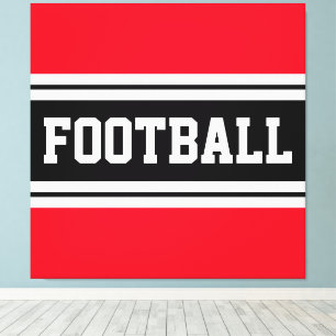 Toile FOOTBALL rouge vif noir blanc rayures de course