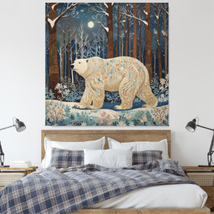 Toile Forêt bohème d'hiver de l'ours blanc rétro