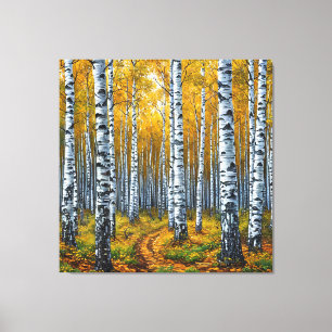 Toile Forêt de bouleaux pittoresque en automne