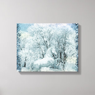 Toile Forêt de neige et Cheval