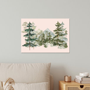 Toile Forêt de pins et montagnes à l'aquarelle esthétiqu