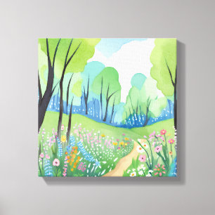 Toile Fôret florale Fleurs sauvages aquarelle nature