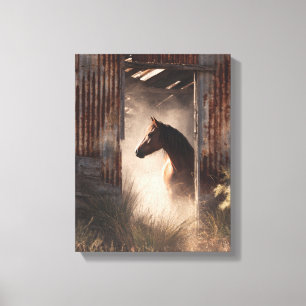 Toile Forêt lumineuse du cheval noir mystique Art