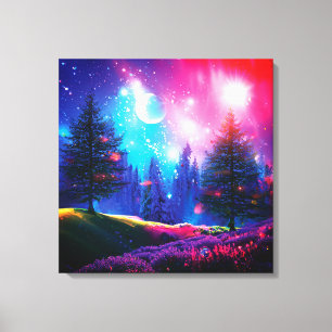Toile Forêt magique la nuit