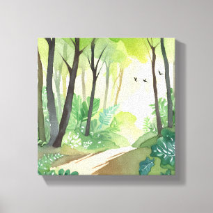 Toile Forêt verte florissante Aquarelle de nature