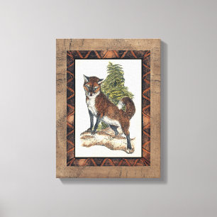 Toile Fox rustique faisant un pas sur un tronc d'arbre