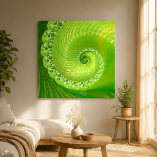 Toile Fractale en spirale verte citron moderne abstraite