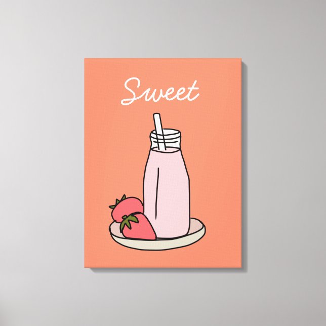 Toile Fraise sucrée milkshake rose mignon (Recto)