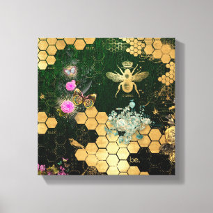 Toile française chic, victorienne, abeille, florale, feu