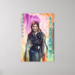 Toile Freedom & Liberty Girl in Kimono Watercolor Art