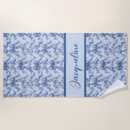 Toile French Blue Coquette Bow Wedding Party Strandtuch