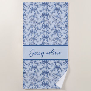 Toile French Blue Coquette Bow Wedding Party Strandtuch