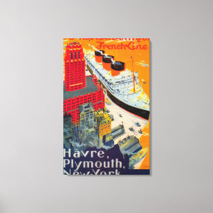 Toile French Line Travel Poster, Havre to Plymouth, NY