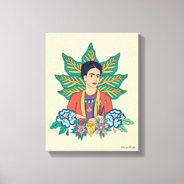 Toile Frida Kahlo Graphisme floral coloré (Recto)
